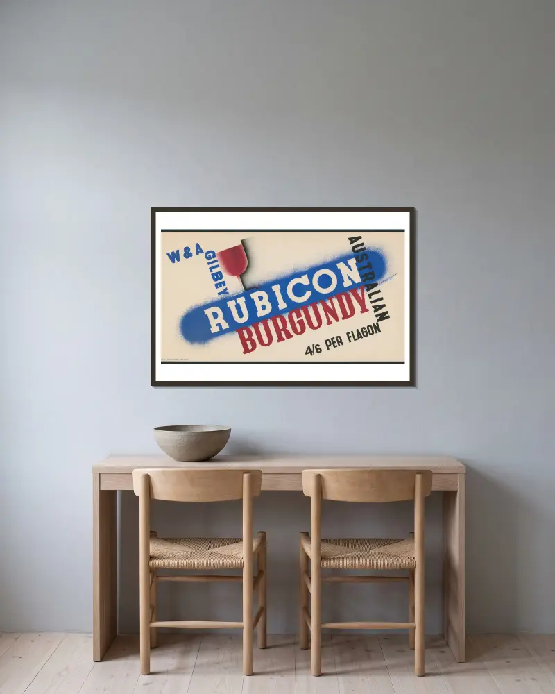 W. & A. Gilbey Australian Rubicon Burgundy von Edward McKnight Kauffer gerahmt an einer Wand