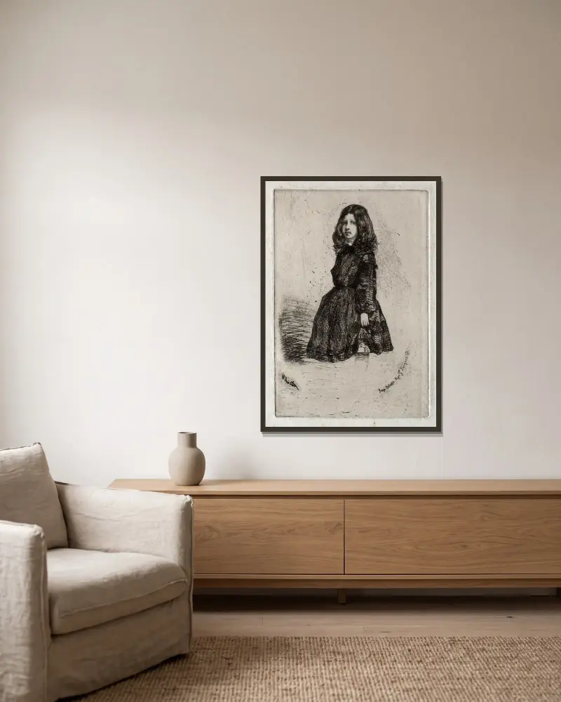 Annie av James Abbott McNeill Whistler inramad på en vägg