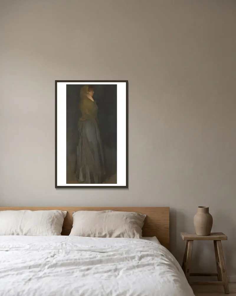 Arrangemang i gult och grått; Effie Deans av James Abbott McNeill Whistler inramad på en vägg