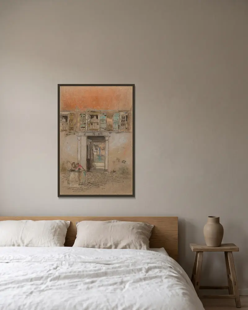 Innenhof am Kanal; Grau und Rot von James Abbott McNeill Whistler gerahmt an einer Wand