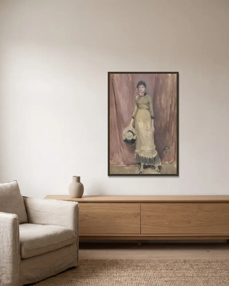 Harmoni i violett och bärnsten av James Abbott McNeill Whistler inramad på en vägg