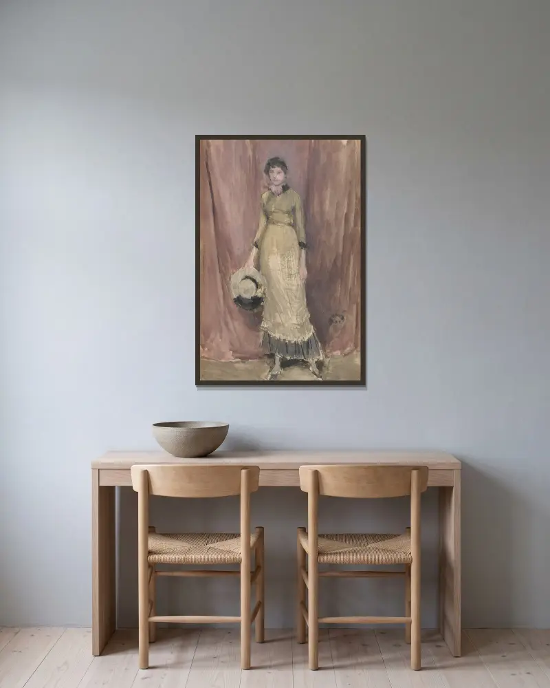 Harmoni i violett och bärnsten av James Abbott McNeill Whistler inramad på en vägg