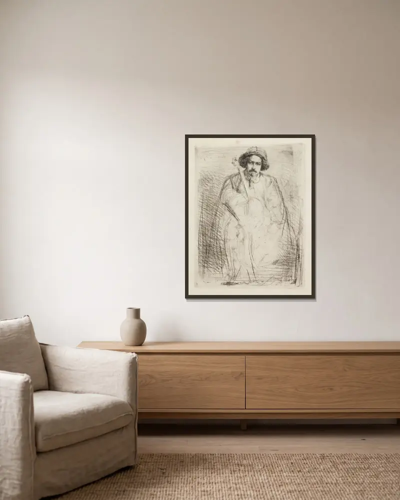 J. Becquet, skulptör av James Abbott McNeill Whistler inramad på en vägg
