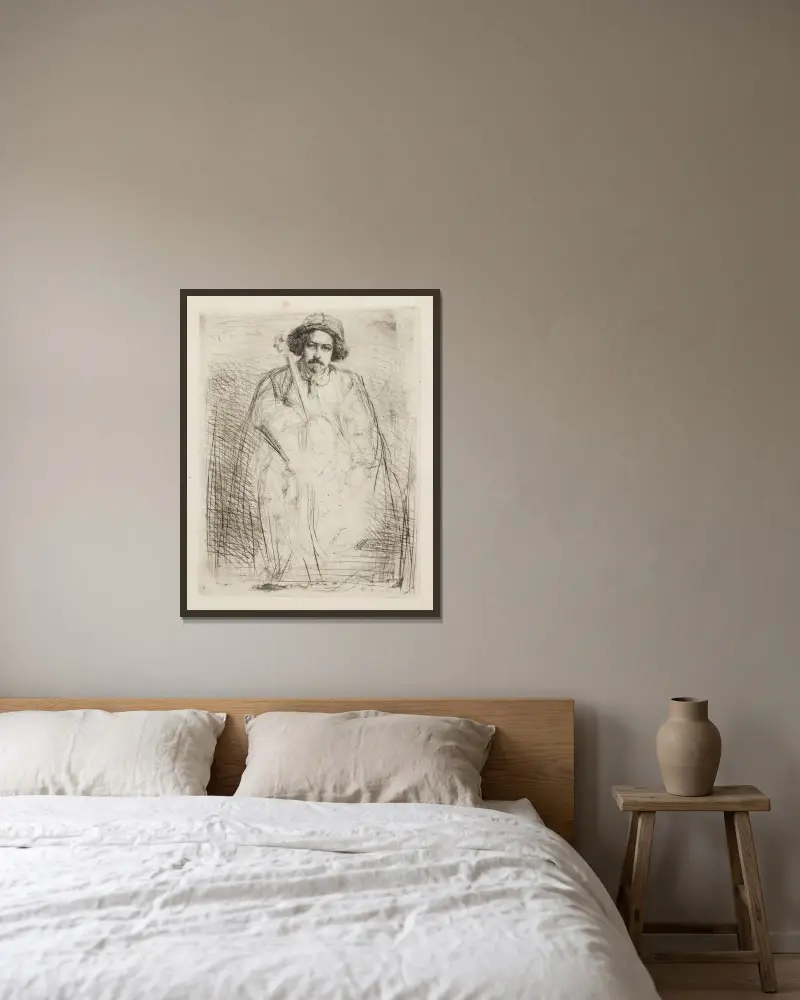 J. Becquet, skulptör av James Abbott McNeill Whistler inramad på en vägg