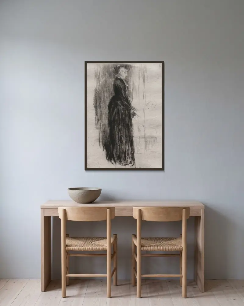 Kleines Samtkleid von James Abbott McNeill Whistler gerahmt an einer Wand