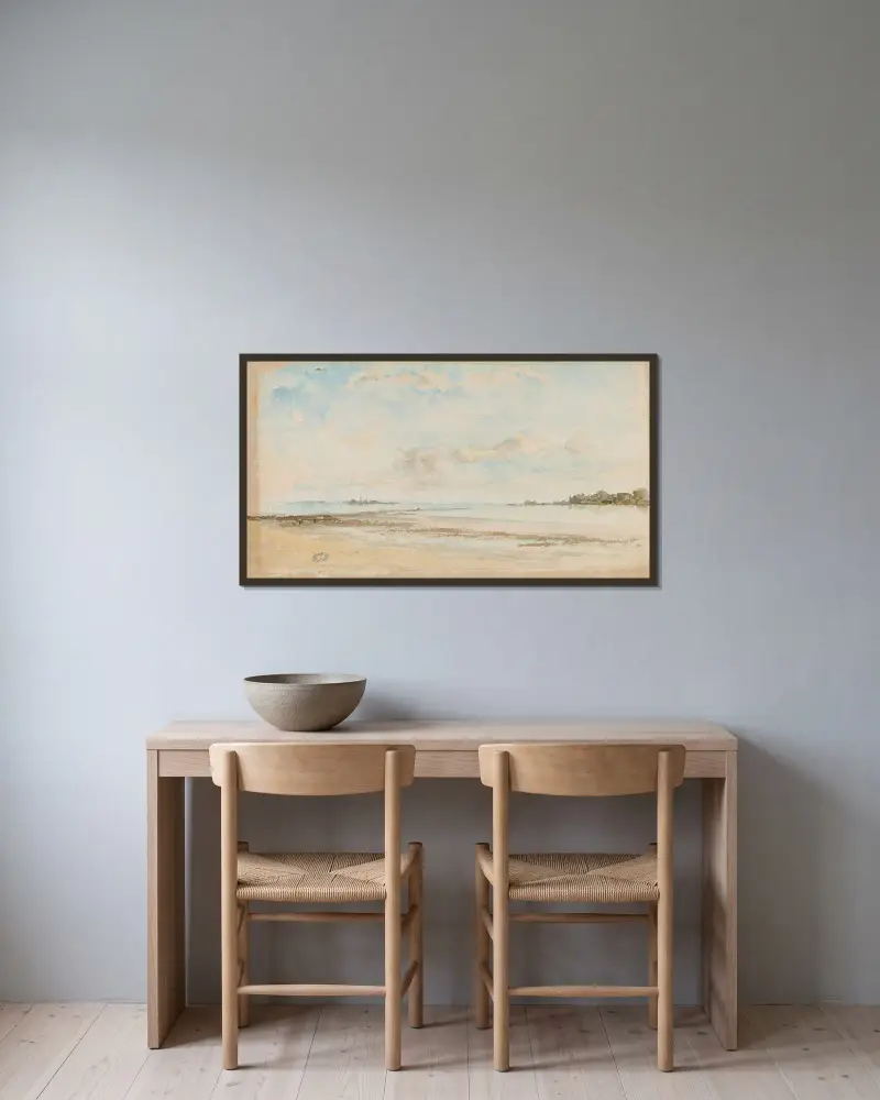 Note in Blue and Opal–Jersey av James Abbott McNeill Whistler inramad på en vägg