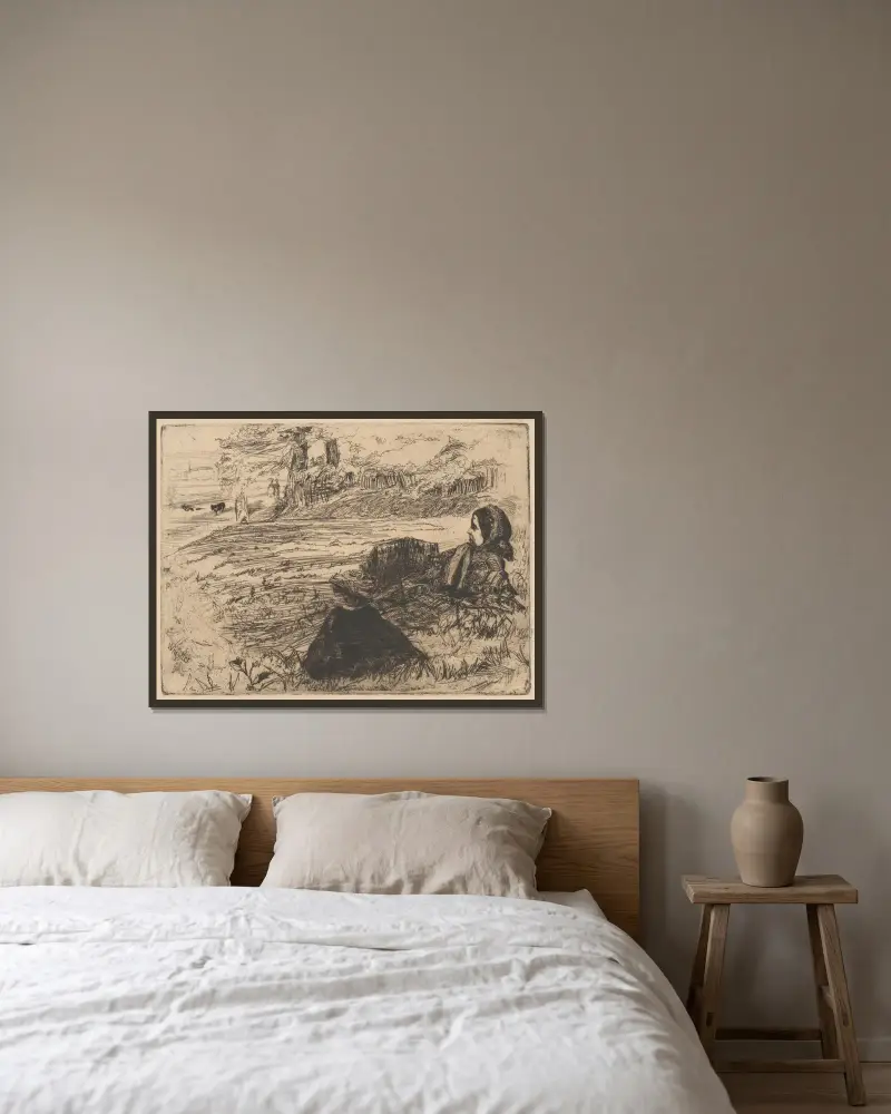 Barnjungfru och barn av James Abbott McNeill Whistler inramad på en vägg