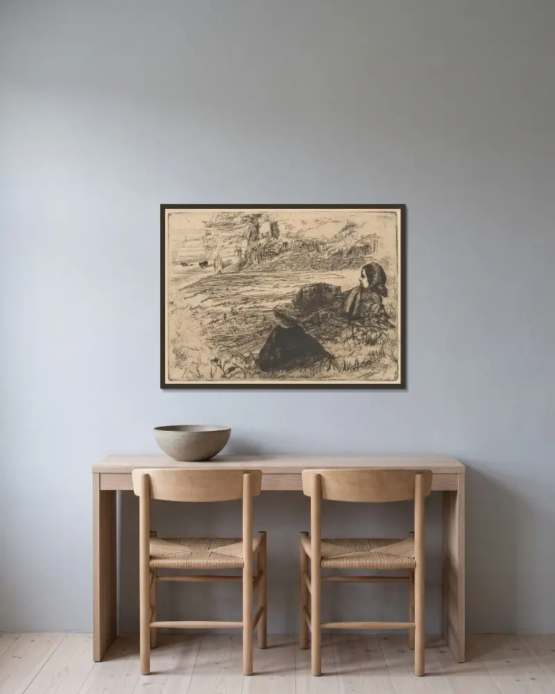 Barnjungfru och barn av James Abbott McNeill Whistler inramad på en vägg
