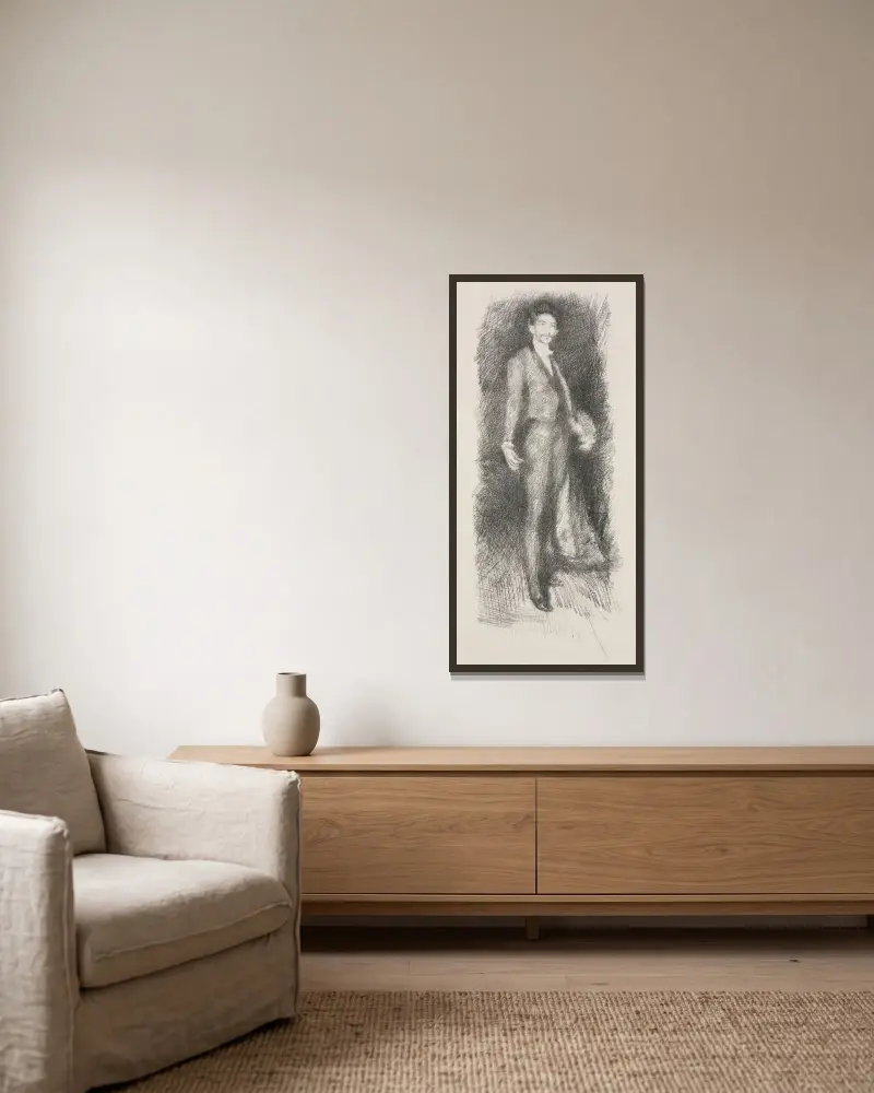 Porträtt av greve Robert de Montesquiou av James Abbott McNeill Whistler inramad på en vägg