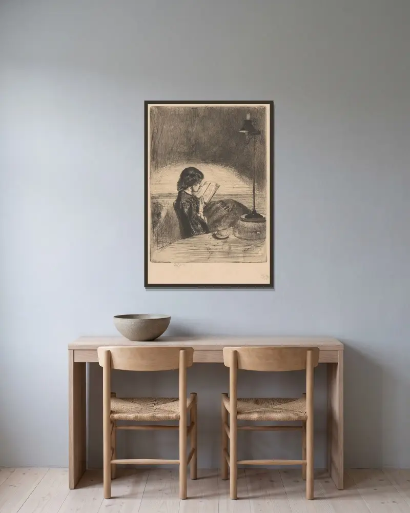 Lesung bei Lampenlicht von James Abbott McNeill Whistler gerahmt an einer Wand