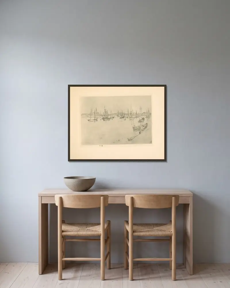 San Giorgio – nr 1 av James Abbott McNeill Whistler inramad på en vägg