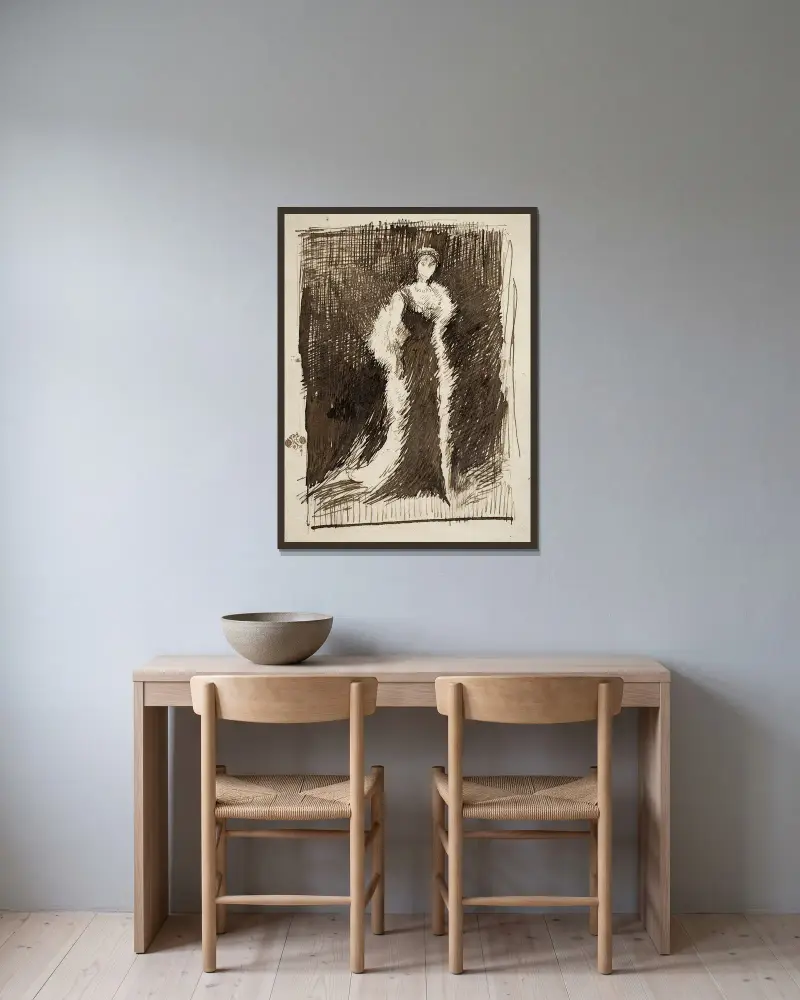 Skizze nach Anordnung in Schwarz; Lady Meux von James Abbott McNeill Whistler gerahmt an einer Wand
