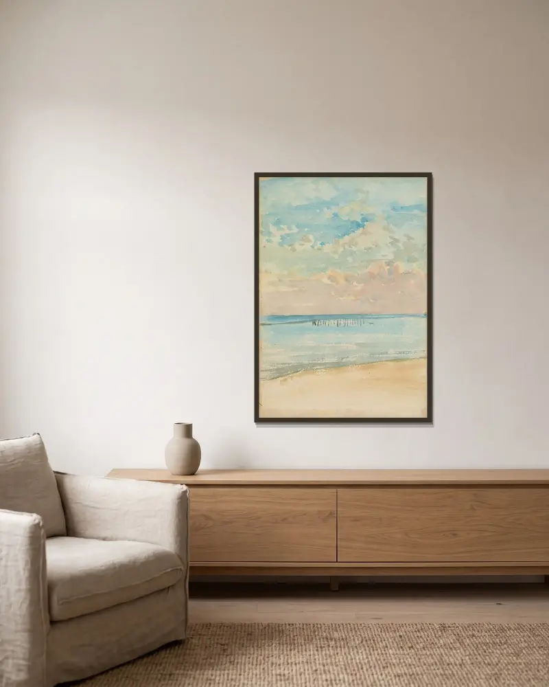 Southend–Sunset av James Abbott McNeill Whistler inramad på en vägg