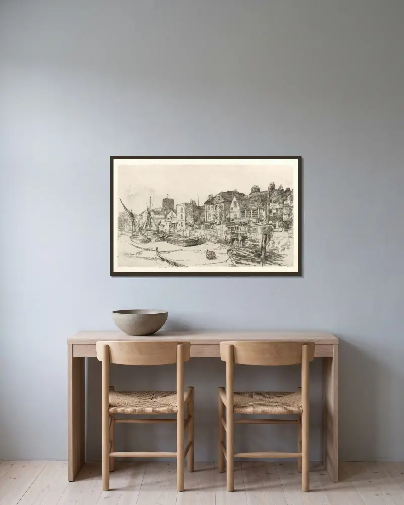 Adam und Eva, Old Chelsea von James Abbott McNeill Whistler gerahmt an einer Wand
