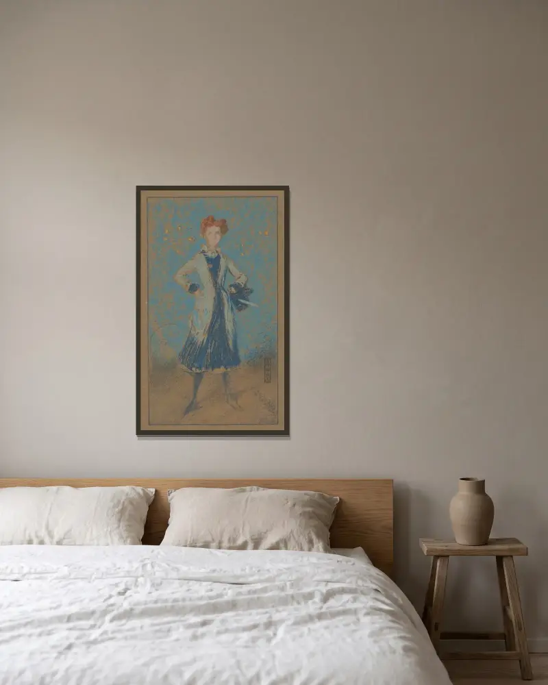 Den blå flickan – nr 1 av James Abbott McNeill Whistler inramad på en vägg