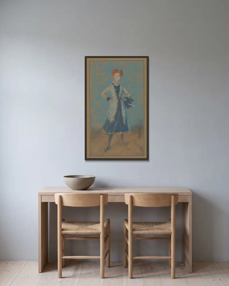Den blå flickan – nr 1 av James Abbott McNeill Whistler inramad på en vägg