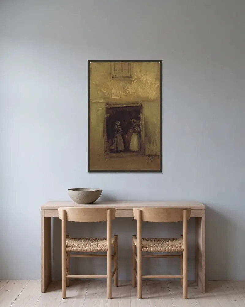 Der Klatsch von James Abbott McNeill Whistler gerahmt an einer Wand