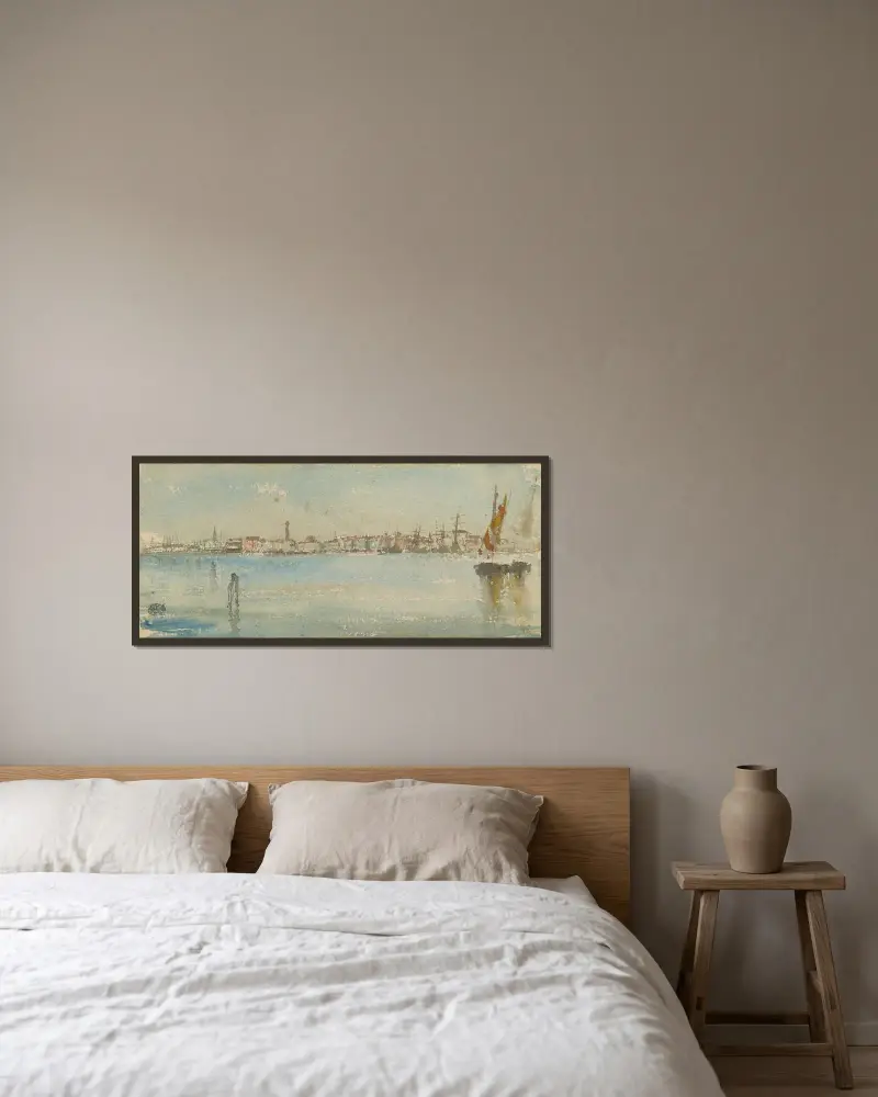Venice Harbor av James Abbott McNeill Whistler inramad på en vägg