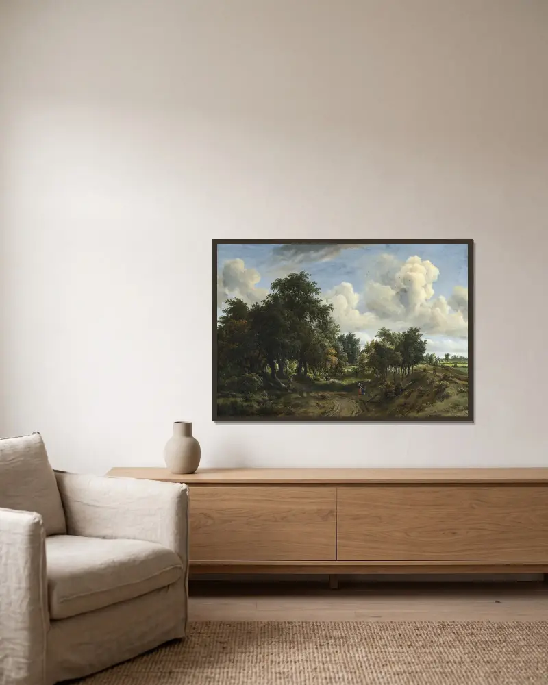 Waldlandschaft, 1663 – Nr. 2 von Meindert Hobbema gerahmt an einer Wand