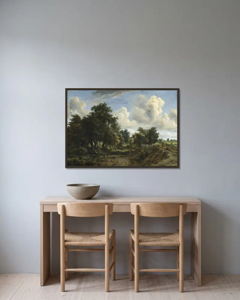 Waldlandschaft, 1663 – Nr. 2 von Meindert Hobbema gerahmt an einer Wand