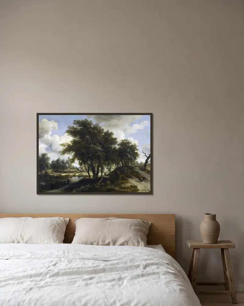 Das Landhaus von Meindert Hobbema gerahmt an einer Wand