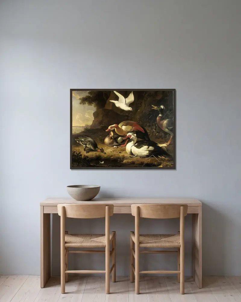 Ducks av Melchior d'Hondecoeter inramad på en vägg
