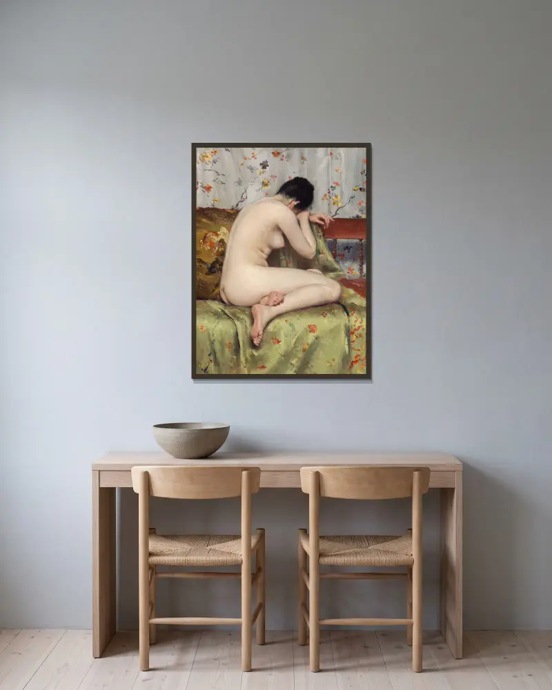 A Modern Magdalen av William Merritt Chase inramad på en vägg