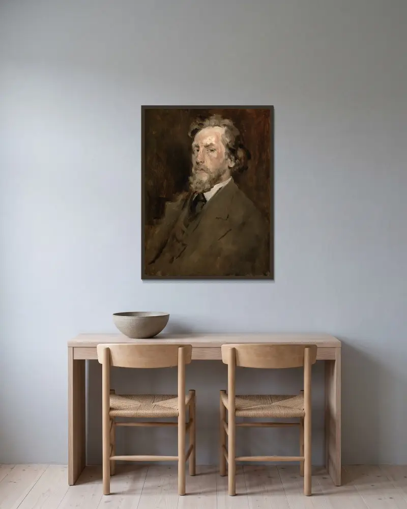 Porträtt av en man av William Merritt Chase inramad på en vägg
