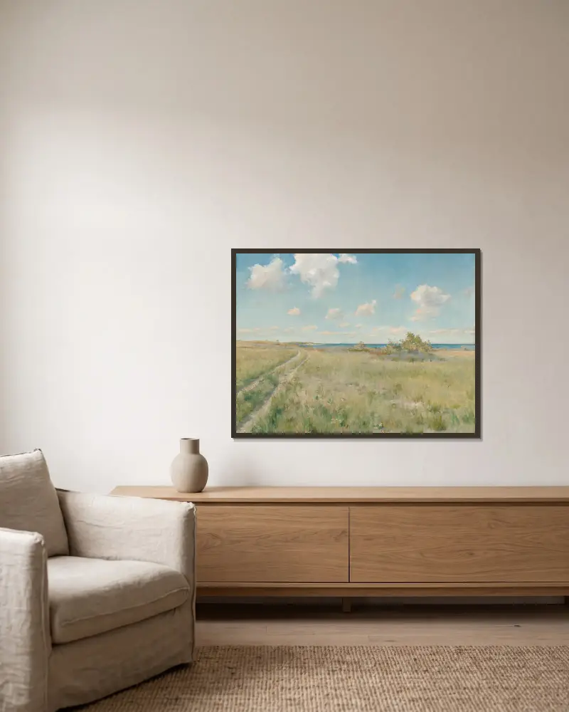 Den gamla vägen till havet av William Merritt Chase inramad på en vägg