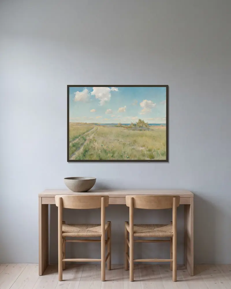 Den gamla vägen till havet av William Merritt Chase inramad på en vägg