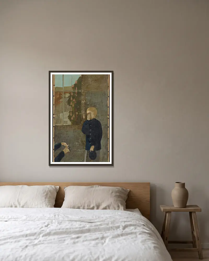 Verhöhnung eines Zöglings im Waisenhaus av Otto Meyer-Amden inramad på en vägg