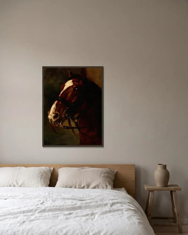 Bay Horse’s Head av Piotr Michałowski inramad på en vägg