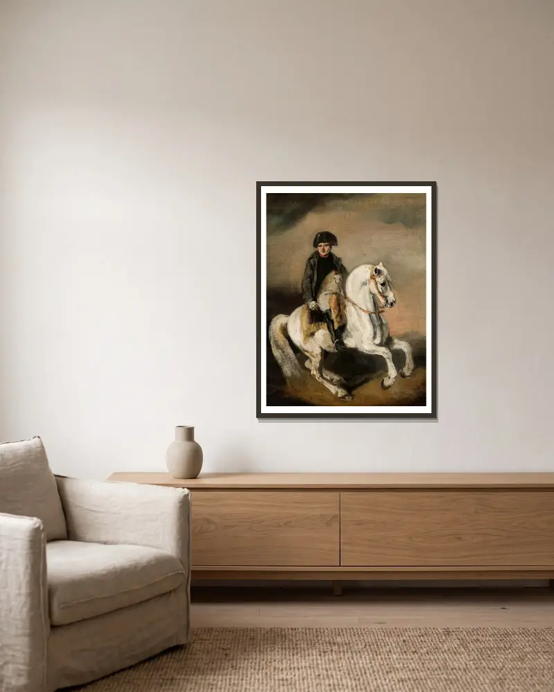 Napoleon on Horseback, 1846 av Piotr Michałowski inramad på en vägg