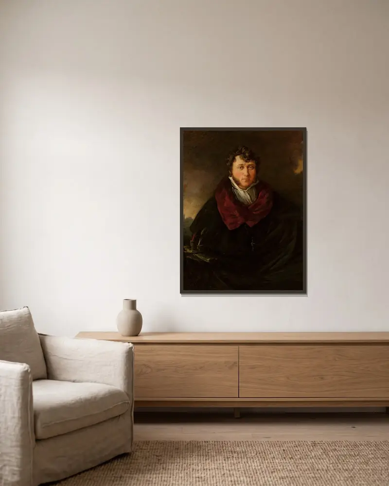 Portrait of Antoni Ostrowski av Piotr Michałowski inramad på en vägg