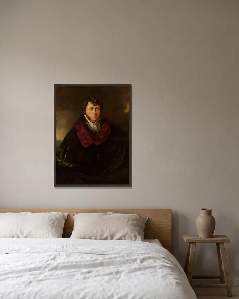 Portrait of Antoni Ostrowski av Piotr Michałowski inramad på en vägg
