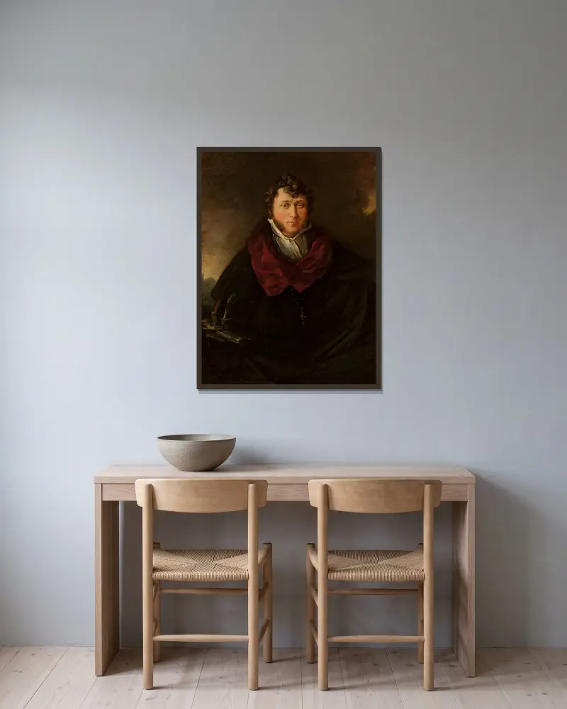 Portrait of Antoni Ostrowski av Piotr Michałowski inramad på en vägg