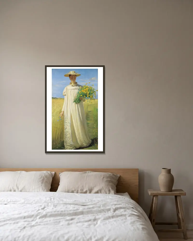 Anna Ancher returning from the field av Michael Ancher inramad på en vägg