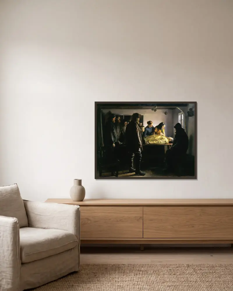 Den druknede av Michael Ancher inramad på en vägg