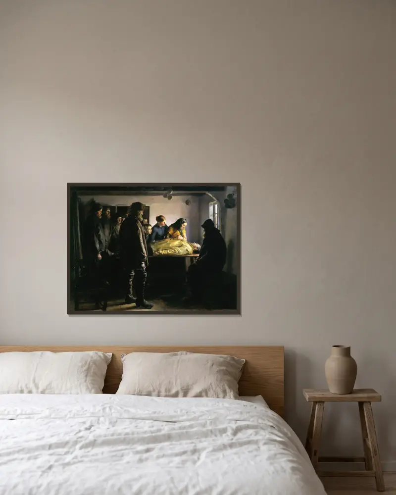 Den druknede av Michael Ancher inramad på en vägg