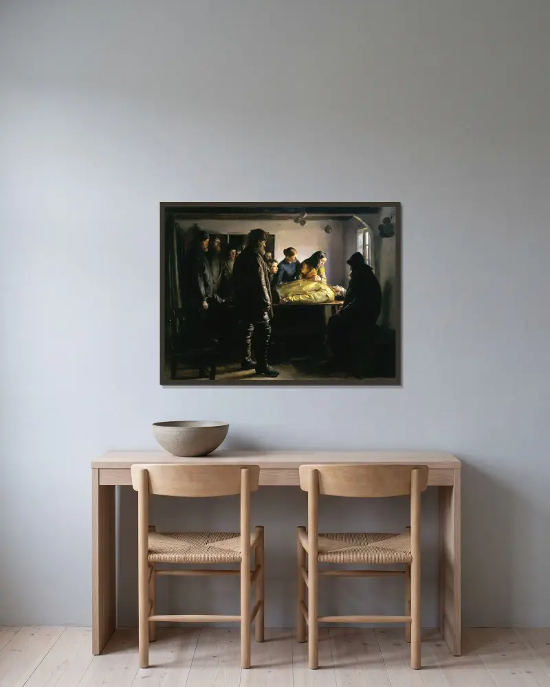 Den druknede av Michael Ancher inramad på en vägg