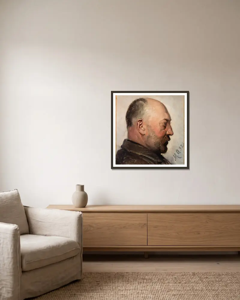 Thorvald Bindesbøll av Michael Ancher inramad på en vägg