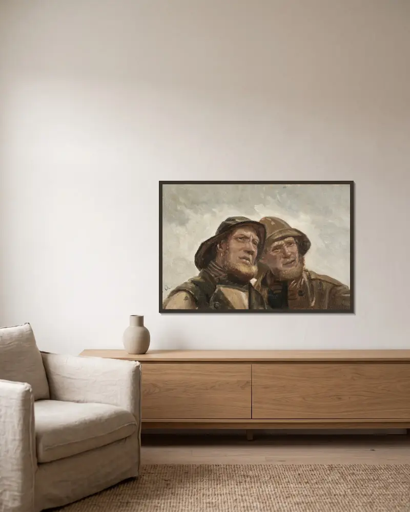Two Fishermen. Study av Michael Ancher inramad på en vägg