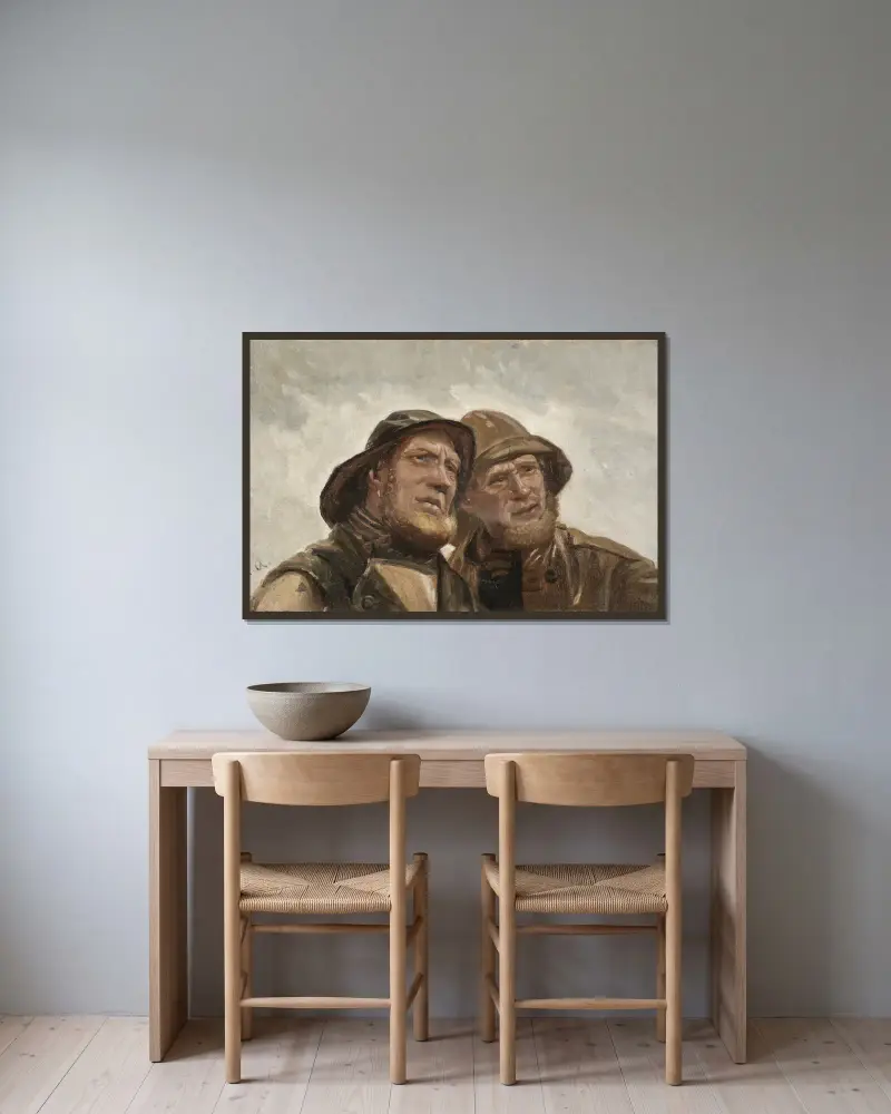 Two Fishermen. Study av Michael Ancher inramad på en vägg
