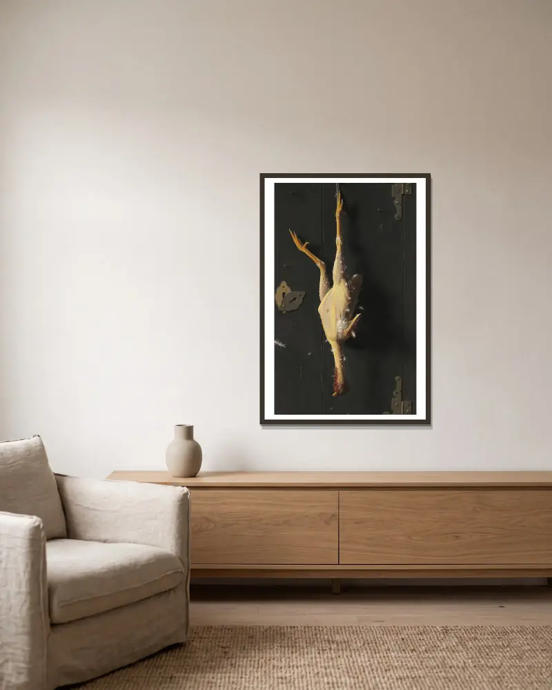 Für das Sonntagsessen von William Michael Harnett gerahmt an einer Wand