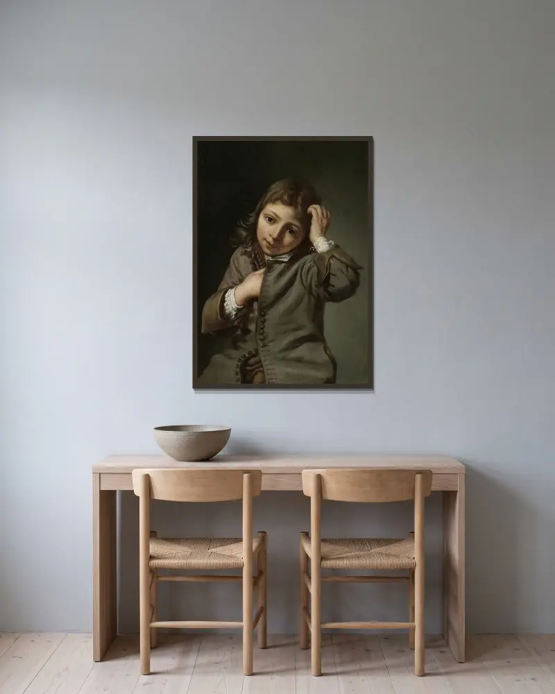 Boy Touching His Head av Michael Sweerts inramad på en vägg