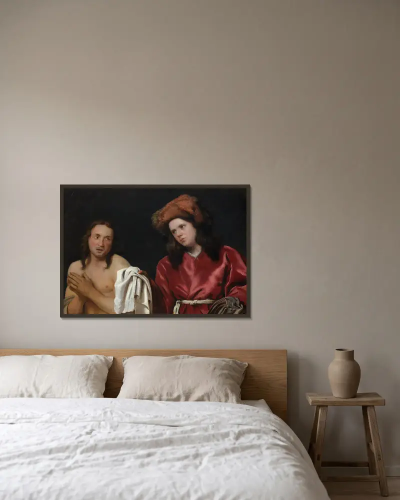 Bekleidung der Nackten, 1661 von Michael Sweerts gerahmt an einer Wand