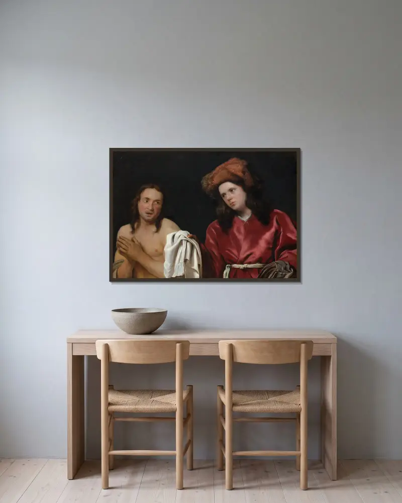 Bekleidung der Nackten, 1661 von Michael Sweerts gerahmt an einer Wand