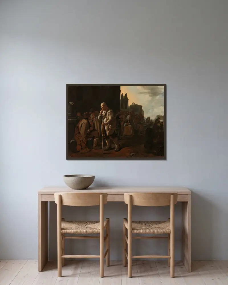 Feeding the Hungry av Michael Sweerts inramad på en vägg