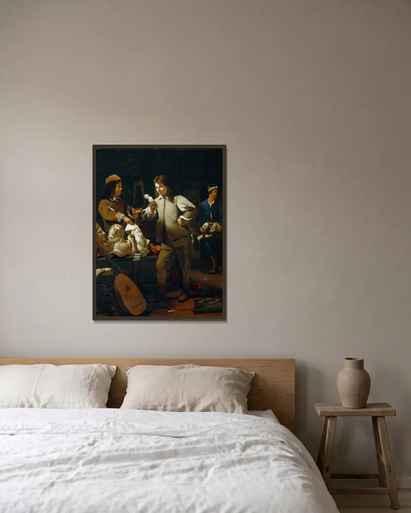 V ateliéru, Michael Sweerts v rámu na stěně