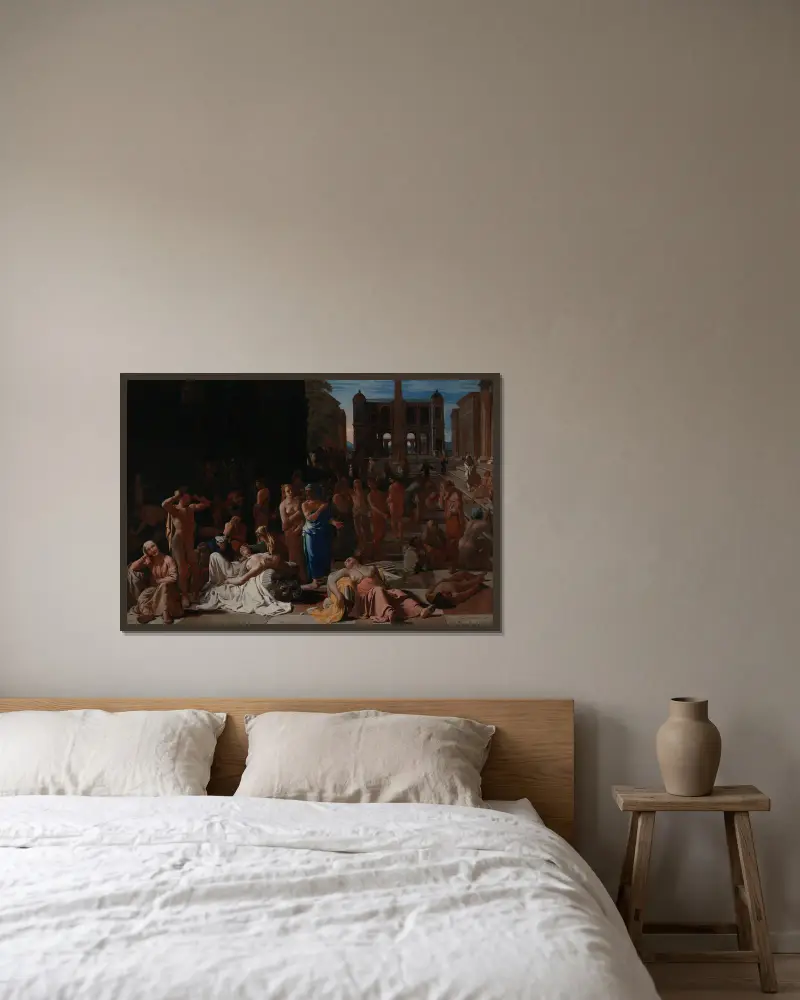 Plague in an Ancient City av Michael Sweerts inramad på en vägg